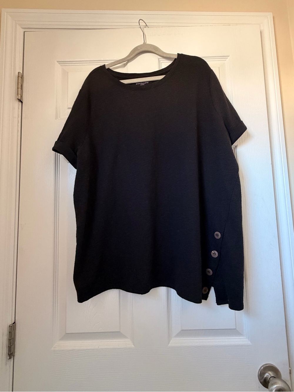 Westbound Black Short-Sleeve Top with Side Button Detail